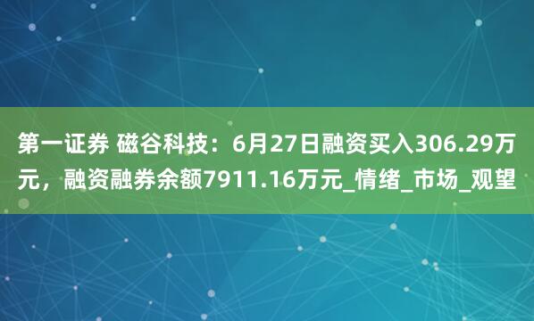 第一证券 磁谷科技：6月27日融资买入306.29万元，融资融券余额7911.16万元_情绪_市场_观望