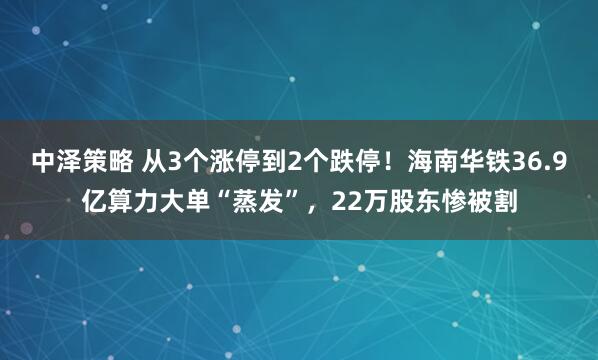 中泽策略 从3个涨停到2个跌停！海南华铁36.9亿算力大单“蒸发”，22万股东惨被割